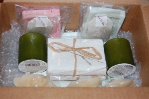 Candles, soap, and some tea to create a spa atmosphere at home